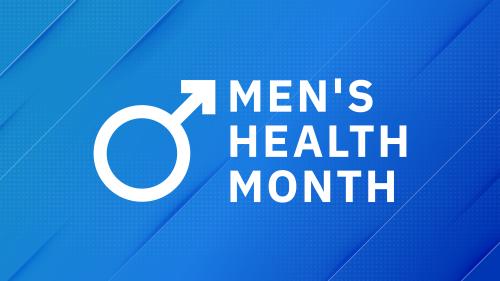 men's health month logo in white text on a blue background mobile medical corporation